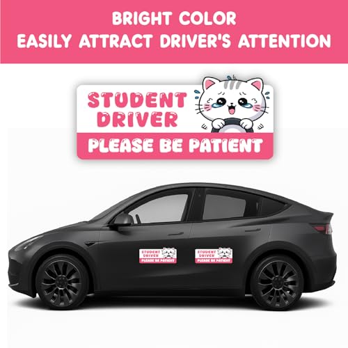 Image of 7.6x3.6 Student Driver Magnet for Car - Adorable Crying Cat Design, Funny & Cute Student Driver Magnet, Cat Student Driver Car Magnets, Student Driver Stickers & Sign for New, Teen, Learner Drivers