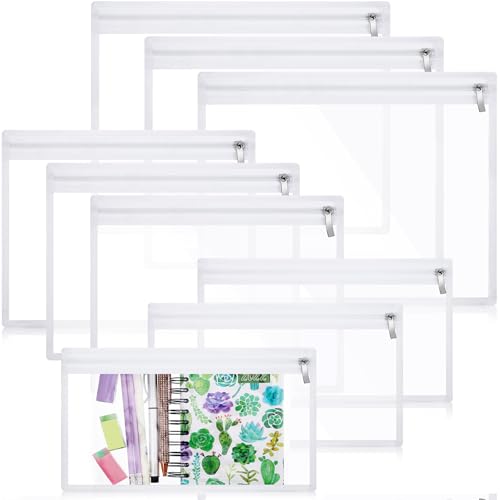 Chengu 9 Pack Clear Zipper Pouches Multipurpose PVC Waterproof Pouch Document Bag for Teacher School Office Supplies Clear Travel Bags for Cosmetic Wallet Pencil Organize(White Side)