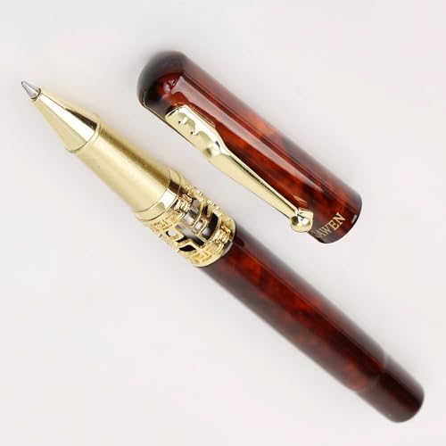 Image of 20740 Luxury Roller Ball Pen Marble Wood Texture Sculpture Design Metal Body with Crafted Golden Clip & Golden Trim, Gift Set for Men & Women, Executives with High End Gift Box.