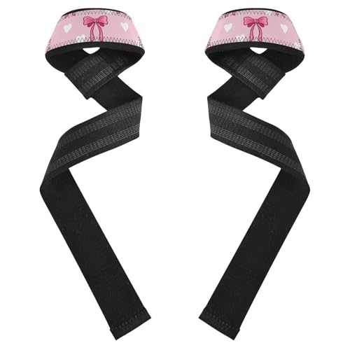 STAYTOP Cute Pink Bows Wrist Straps for Weightlifting,Lifting Straps with Neoprene Cushioned Wrist Padded and Anti-Skid Silicone for Strength Training,Bodybuilding,Deadlifting