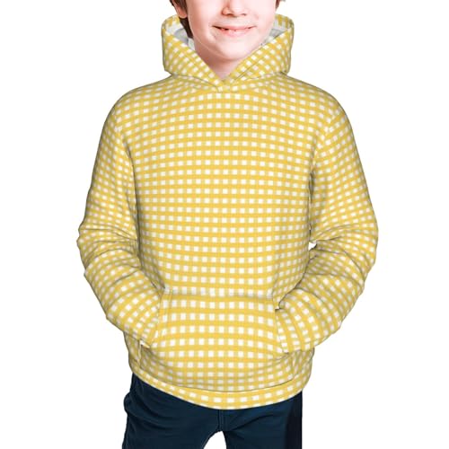 Yellow Gingham Kid Hoodies Boys Sweatshirts Girls Pullover with Pocket3