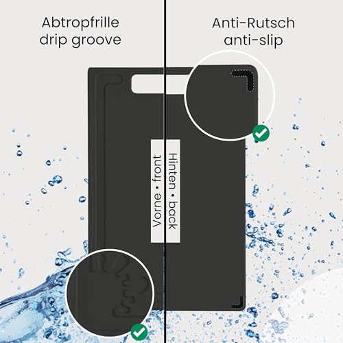 Foto von Schneidebrett Kunststoff (2er Set - 38,5 x 24 cm Groß - Schwarz) - Spülmaschinenfest - Schneidebretter Rutschfest - Küchenbrett mit Anti-Rutsch - Schneidbrett mit Saftrille (Anthrazit / Graphit)