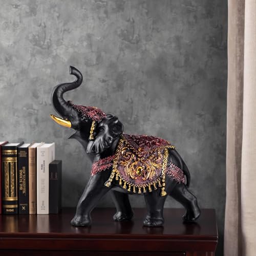 Estatua Elefante Decoración Negra y Dorada 9in miniatura 5