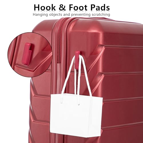 Image of Hardshell Luggage Sets, Lightweight Stripes Suitcases with Spinner Wheels, Red-220