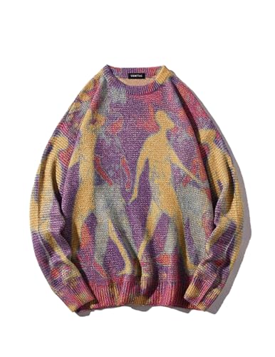 Image of Vamtac Mens Oversized Sweater Vintage Graphic Pullover Crewneck Knit Jumper Y2K Unisex Streetwear 2026 Fall Tops
