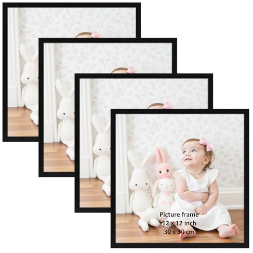 Giftgarden Marco 30x30, Marco Fotos 20x20 con Paspartú y Marco 30x30 sin Paspartú, Conjunto de Portafotos Negros para la Pared, Set de 4