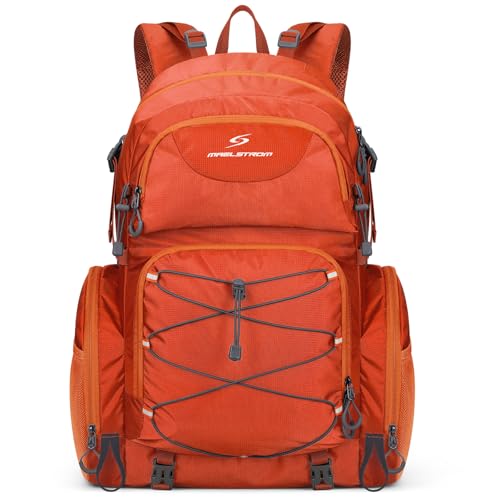 Maelstrom Hiking Backpack, 40L Waterproof Camping Daypack for Men and Women, Lightweight Travel Pack with Rain Cover-Orange