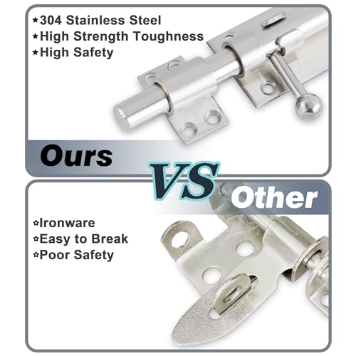 Image of Alise Slide Lock SUS304 Stainless Steel Gate Latch, Slide Bolt Latch,Thickened Heavy Door Latch Lock,8 Inch Brushed Barrel Bolt Latch, Security Slide Latch Lock