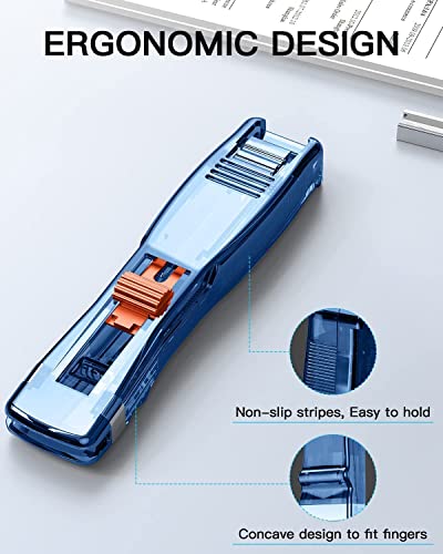 Image of Push Stapler pack of 2, Binder Clips Paper Clamps Desktop Stapler w / 50pcs Reusable Stainless Steel Refill Clips 40 Sheet Capacity, Clam Clip Dispenser for Office Document Home School Supplies