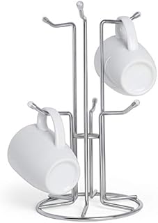 HULISEN Mug Holder for Large Cup, Countertop Mug Tree with 6 Hooks, Metal Free Standing Coffee Cup Holder Stand for Easy Pick and Place, Tea Rack Cup Tree Holder for Large Size Mugs