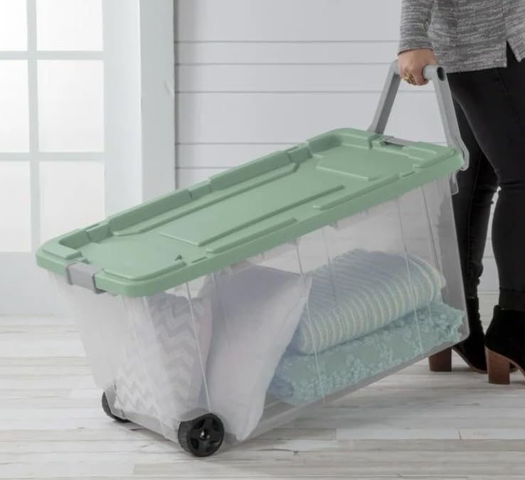 2PCS 40 Gallon Industrial Tote Plastic Storage Bins Wheeled Large Storage Box Set,Clear