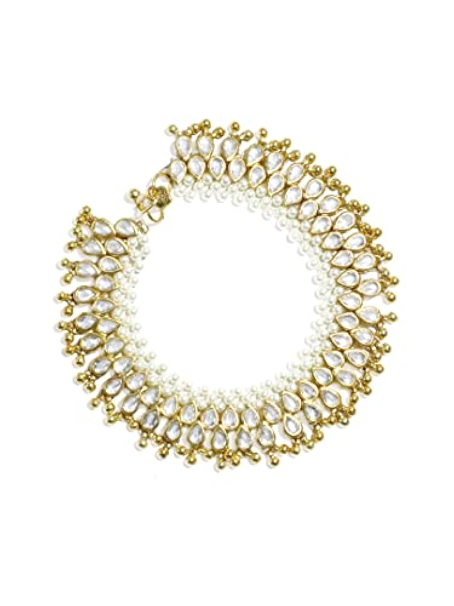 Women's Plated Pearl and Kundan Studded Anklets