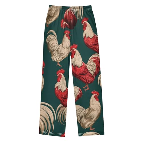 ZZXXB Retro Cock Pattern Boys Long Pants Soft Trousers Elastic Waist Kids Lounge Bottoms with Pockets S-XL2