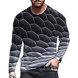 TEEZR Herren T-Shirt Langarm Herren Groß Rundhals T-Shirt Jugend Casual Print T-Shirt Undercoat Pullover Lose Top
