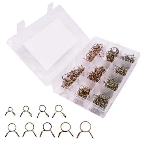 330-Piece Stainless Steel Spring Hose Clamps Assortment Kit (5-13mm, 9 Sizes) for Fuel Line, Water Pipe, Air Tubing, Automotive, Plumbing & DIY - Corrosion Resistant, Tool-Free Installation