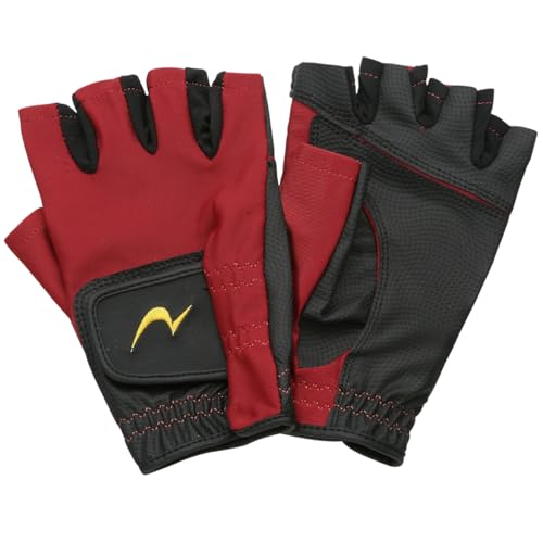 【ニチヨー】グラウンドゴルフ 5本指切りスパンデックスグローブ G-553 | NICHIYO グランドゴルフ用品 手袋 フィンガーレス (レッド×ブラック)