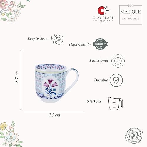 Image of Clay Craft x Magique by The Wishing Chair : Bouquet Tulip Garden Coffee Mugs Set of 6 - 250 ml Fine Ceramic Tea Cups | Lightweight Floral Bone China Mugs | Microwave & Dishwasher Safe | Daily Use
