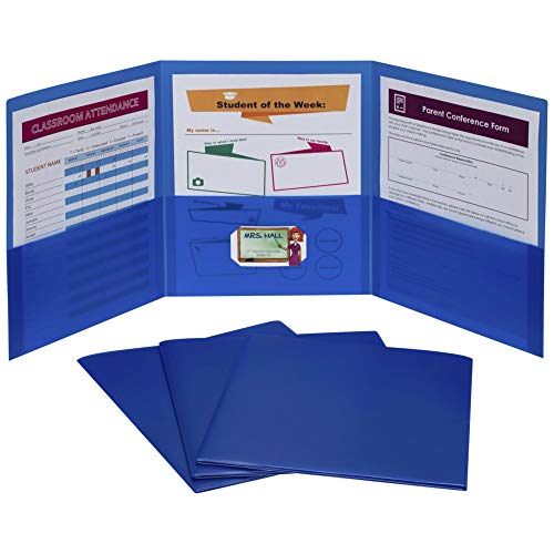 Portefeuilles à 3 poches C-Line bleu pour organiser vos cours et dossiers de bureau