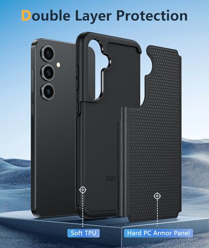 Image of FNTCASE for Samsung Galaxy S24 Case: Dual Layer Heavy Duty Cell Phone Protective Cover Shockproof Rugged with Non-Slip Textured - Military Drop Protection Bumper Tough - 2024, 6.2inch Black