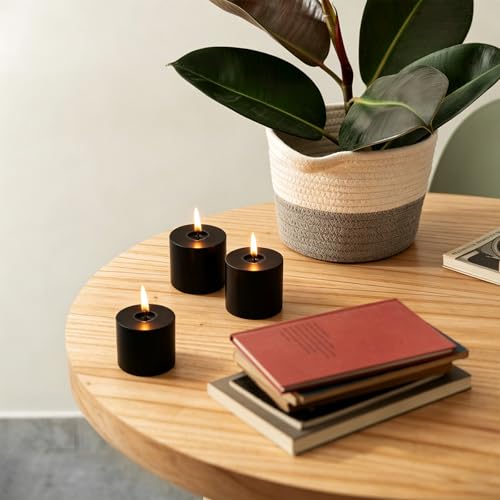 Image of 9 Packs Black Votive Candles, Unscented Small 1.5 Inch by 1.25 Inch Wax Candles for Halloween, Wedding, Party, Home Table Decor - 8 Hours Burn Time