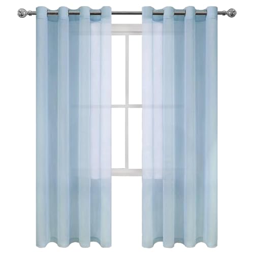 DWCN Sky Blue Sheer Curtains Textured Semi Transparent Eyelet Top Decorative Voile Curtain for Living Bedroom, 52" Wide x 84" Drop, 2 Panels - Image 4