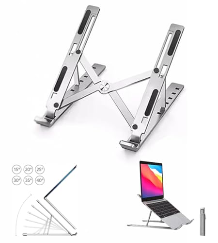 L.C. SUPPORT®- Supporto PC Portatile 10-16', Materiale in Lega di Alluminio, Ergonomico, Antiscivolo, Regolabile in 7 Livelli, Compatibile con Laptop Stand, Notebook e Tablet, Rialzo Pc Portatile