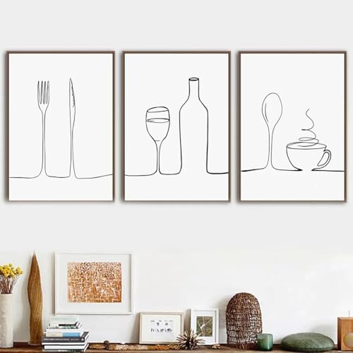 Affiche modulaire imprimée style nordique café vin rouge toile 50 x 70 cm