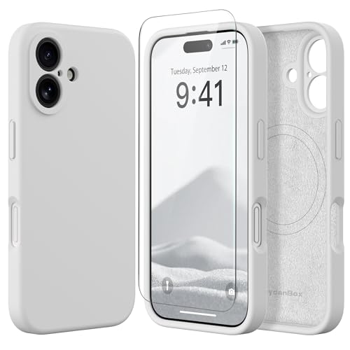 Image of Magnetic for iPhone 16 Plus Case, Compatible with MagSafe, [Full Camera Protection][Screen Protector] Silicone Shockproof Protective Phone Case for iPhone 16 Plus 6.7 inch, White