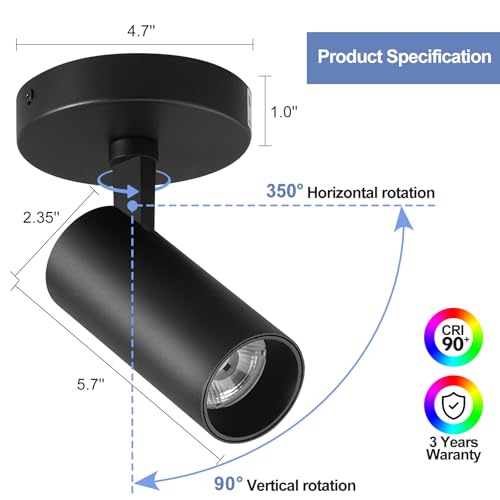 Image of Black Led Ceiling Spot Lights 5CCT Selectable Dimmable led Spot Lights Indoor 12W, CRI90 Adjustable Flush Mount Fixture 24 Accent Lighting 2 Packs