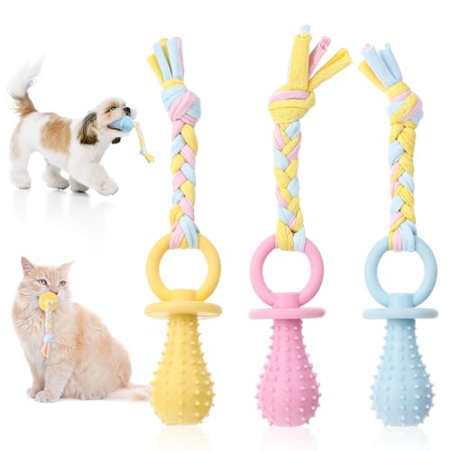 3Pcs Dog & Cat Pacifier with Rope, Small Pet Molar...