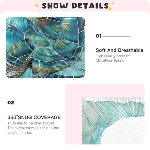 Image of Sea Turtle Crib Sheets Stretchy Portable Sheets for Baby Toddler Breathable Soft Crib Mattress Sheet for Girls Boys