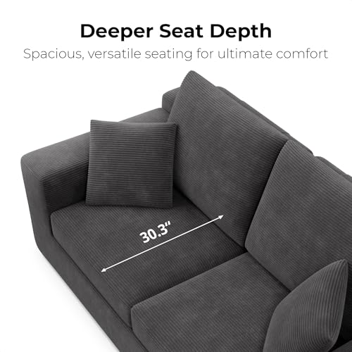 Image of LIKIMIO Loveseat Sofa in a Box, 78 inch Cloud Boneless Couch for Living Room with 30 inch Comfy Deep Seat, Modern Upholstered Corduroy Sofa for Apartment, Home Office, No Assembly, Dark Grey