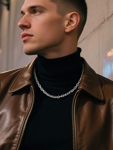 Stainless Steel Chain for Men,Silver/Black/Gold Plated Rolo Cable Chains Necklace Mens 5mm/7mm/9mm/12mm Width,18"-30" Hip Hop Accessories Jewelry Gifts for Father's Day Valentine's Day Christmas3