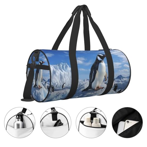 Travel Duffel Bag Sports Gym Bag With Shoes Compartment,Lightweight Overnight Weekender Bag Snow Mountain Penguin Yoga Gym Sports Bag For Men Women4