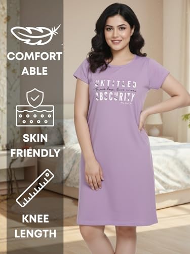 Image of White Moon Cotton Printed Nighty for Women's | Night Gown | Printed Nighty for Girls | Nightdress | Nighty for Women | Sleepwear | Ladies Nighty | Nighties | Premium Soft Cotton Nighty Women