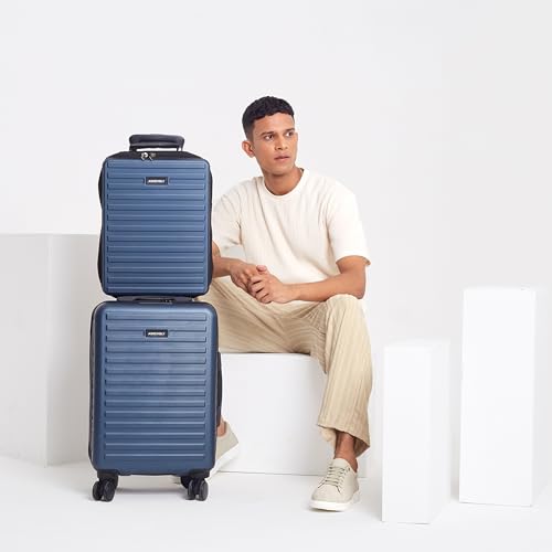 Image of Assembly Cabin Suitcase Small & Hard Shell Laptop Bag with Flat-Lay Opening, 8 Spinner Wheels, Premium Polycarbonate Hard Shell Carry On Luggage Combo for Business Travel, Blue