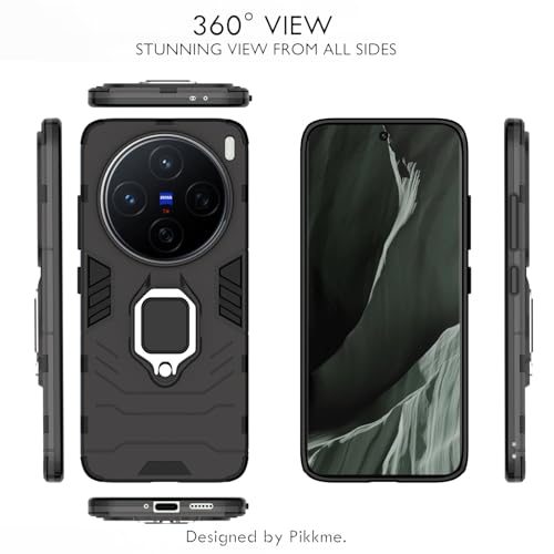 Image of Pikkme D5 Tough Armor Bumper Case | 360 Protection Case | Ring Holder Stand Back Cover for Vivo X200 5G (Black)