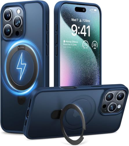 Image of AIBEX Back Cover for Apple iPhone 16 Pro Max MagSafe Compatible with OStand Ring Kickstand Magnetic Metal Alloy Ring | Wireless Charging | Thin Scratch Resistant Armor | Shockproof Protective - Blue