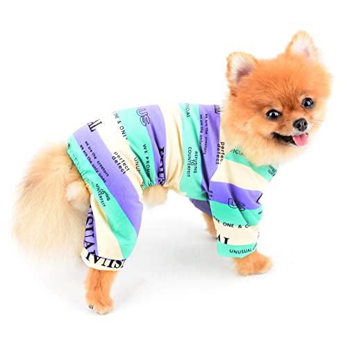SMALLLEE_LUCKY_STORE Haustierkleidung, Mehrfarbig, gestreift, Baumwolle, Pyjama für kleine und mittelgroße Hunde Katzen, Schlafanzug, Overall, Nachtwäsche, Outfits für Yorkie Chihuahua, Grün, M