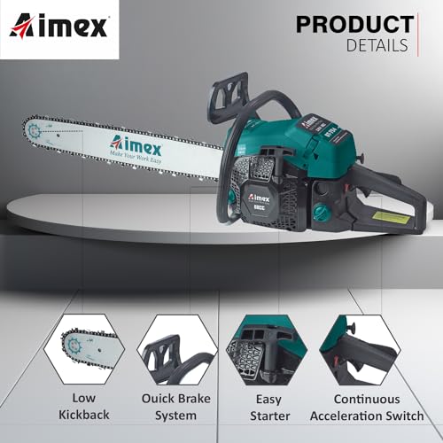 Image of Aimex DT-754 Pro 68CC Powerful 2 Stroke Handed Petrol Chain Saw, Wood cutting Saw for Farm, Garden and Ranch with 2 Chain Stainless Steel Guide Bar Tool Kit (22 Inch)