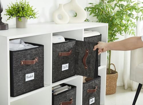Image of DECOMOMO Storage Bins | Cube Storage Bin with Label Holders, Fabric Storage Cubes for Organizing Shelves Closet Toy Clothes (10.5 inch x 11 inch / 6pcs, Black Pattern)
