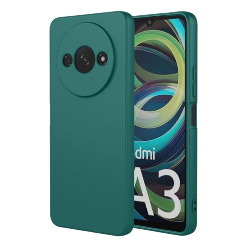 SEAHAI Case for Xiaomi Redmi A3, Ultra Thin Silky-Soft Touch Liquid Silicone Phone Cover with Shockproof Airbag Design, Premium TPU Bumper Fashion Case - Dark Green
