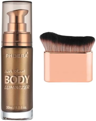 PHOERA Body Shimmer Oil,Bronzer Body Glow Highlighter Luminizer with Makup Bursh,Self Tanning Lotion,1oz/Jars (103 Glistening Bronze)