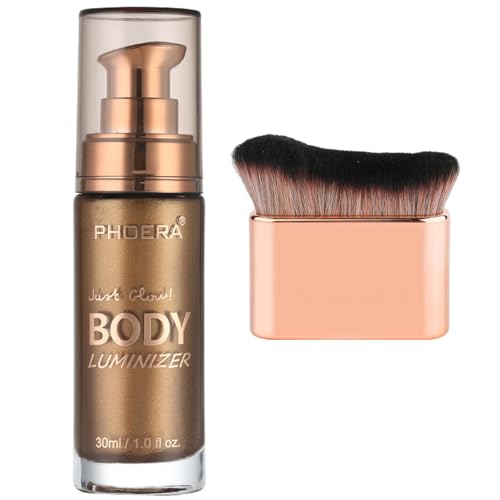 PHOERA Body Luminizer Schimmer öl Körper Highlighter mit Make-up-Pinsel Highlighter Körper Flüssig Glitzer Körper Glow Schimmer Makeup für Gesicht Körper Bein (103 Glitzernde Bronze)