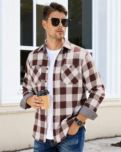 Image of WARHORSEE Flannel Shirt for Men Long Sleeve Button Down Plaid Shirts