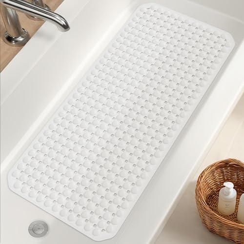 OTHWAY Bathtub Mat 41 x 91cm, TPE Shower Bath Mat Non-Slip with Sution Cups & Drain Holes, Machine Washable Shower Floor Mat for Inside Shower, Soft Tub mat for Eldly & Kids
