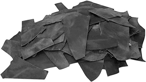 1 Lb Leather Scraps 1.8 - 2.0 Mm Thick (4-5 Oz), Disstressed Black, Buffhide Remnants Full Grain Leather For Tooling, Holsters, Knife Sheath, Carving, Embossing, Stamping (Distressed Black) #TOP6