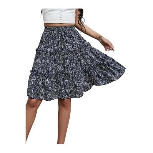 WDIRARA Women's Floral Print Ruffle Hem Elastic High Waist Tie Front Skirt Blue M