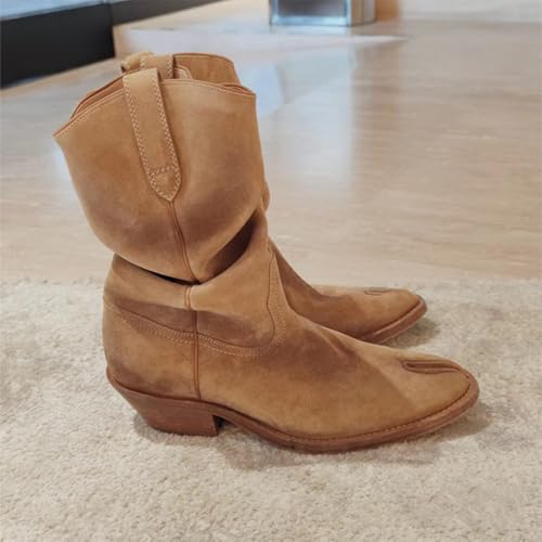 Tabi Boots Winter Sonw Shoes Lether Western Trendy Chunky Heels Slouchy Cowboy Lightweight Non-Slip Zipper Jazz Training Riding Walking Motorcycle Flats Warm Waterproof Casual Comfortable Wear Booties2