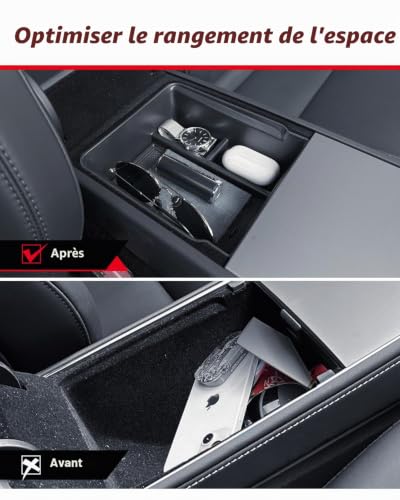 Accessoires rangement silicone Tesla Model 3 Y console anti vibration
